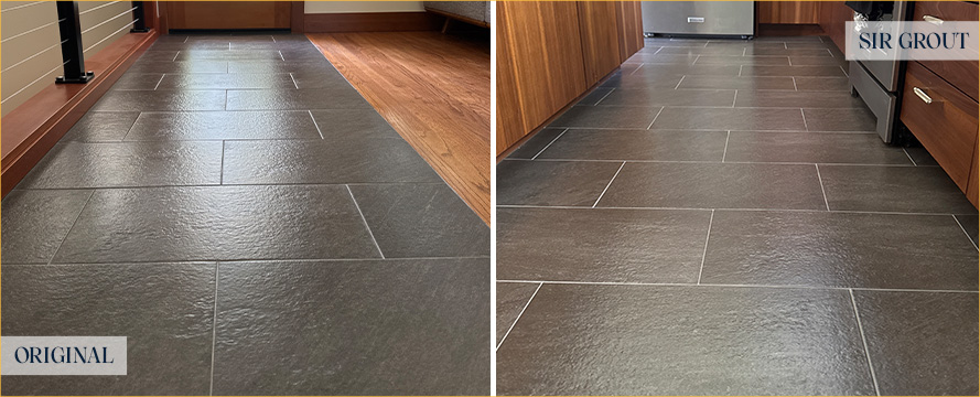 Floor Before and After a Superb Grout Recoloring in Maple Valley, WA