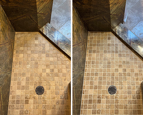 Shower Before and After a Grout Sealing in Buckley, WA